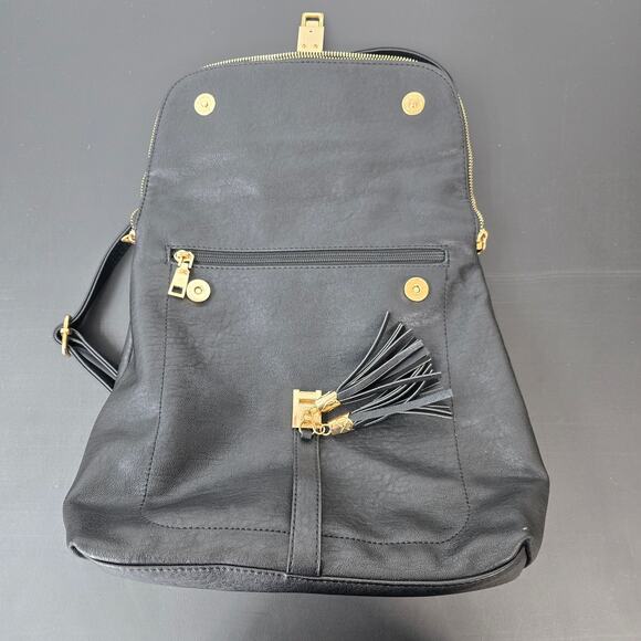 MIZTIQUE Backpack Purse Black Vegan Leather Gold Zipper Minimalist Contemporary - Picture 4 of 11